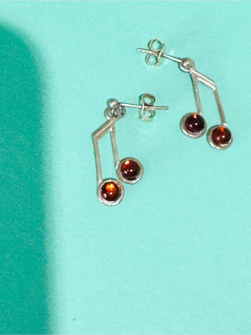 Sterling Silver Musical Note Baltic Amber Drop Earrings
